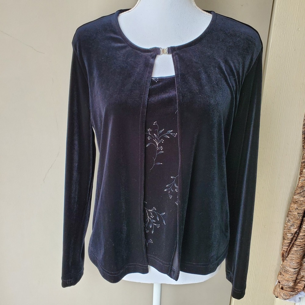 Giorgino Fiorlini  2 in 1 Top Women Medium Black Velvet Burnout Romantic Holiday